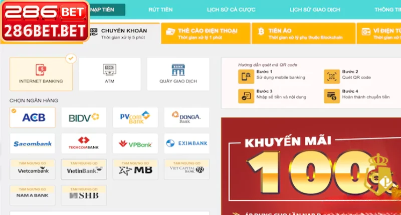 Hướng Dẫn Cách Nạp Tiền 286BET Đơn Giản, An Toàn 2026 Các phương thức nạp tiền 286BET nhanh nhất hiện nay